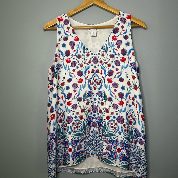 Adrienne Vittadini White and Red Tank Top with Paisley Print - Picture 1 of 3